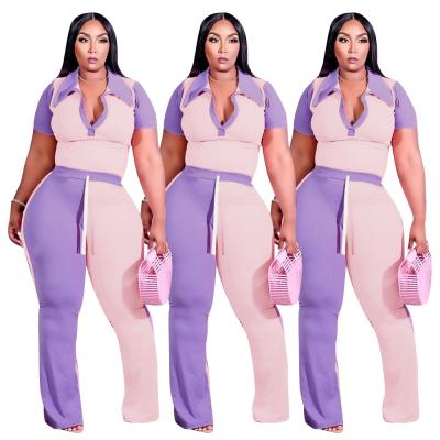 China QUICK DRY NS-70037 plus size women's Autumn Pit Strip Stitching Contrast Color Lapel Two Piece Suit for sale