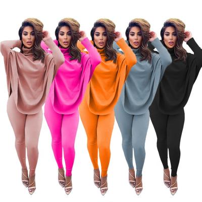 China Breathable 2021 Women Clothing Winter Solid Color Bat Long Sleeve 2 Piece Set Women Fashion Casual Sets for sale