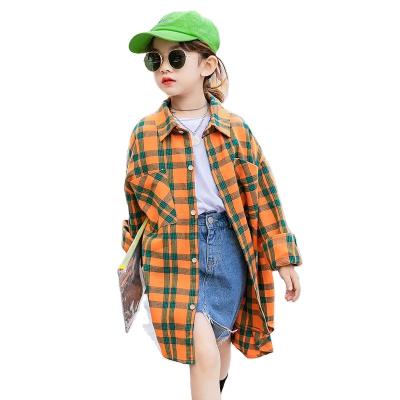 China New Girls Plaid Cotton Mid Length Fashionable Mid Length Big Boys Shirt Children's Cardigan Shirt Anti-Shrink for sale