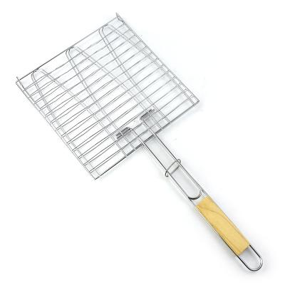 China Easily Cleaned Outdoor Grill Fish Grill Mesh Tool Accessory Net Grill GRILL Steak Meat Fish Holder Net Tool with Wooden Handle Fish Burger for sale