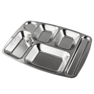 China Durable SUS 304 Stainless Steel Rectangular School Divided School Divided Lunch Tray Dinner Plate Steel Dish For Cateen Fast Food Restaurant Use for sale