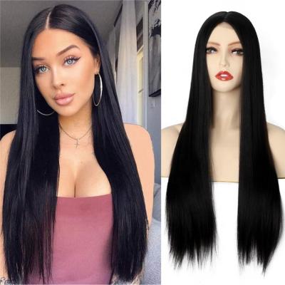 China Natural Silky Straight Wave Black Hair Center Parting Straight Hair Rose Intranet Wire Wig Matte High Temperature Export for sale