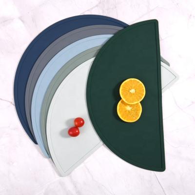 China Baby Eating Time Non-slip Reusable Portable Roll Up Kids Dining Mat Waterproof Food Grade Silicone Semicircle Placemates for Baby and Kids for sale