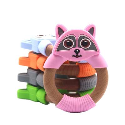 China High Quality Eco-Friendly FSC Certified Beech Wood And Silicone Baby Teething Wooden Toys Silicone Teether Baby Toys for sale