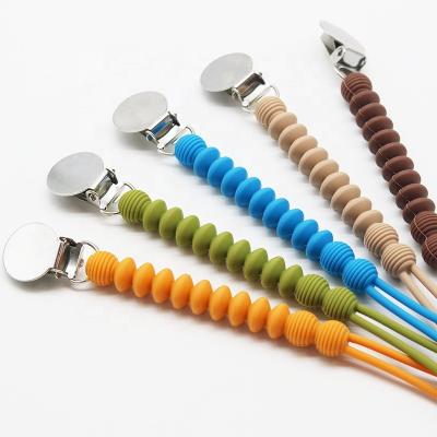 China Hot Sale BPA Free Kids Gift Teething Silicone Beads Wooden Pacifier Clip Chain Baby Pacifier Chain for sale