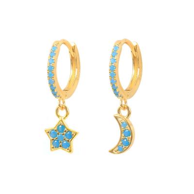 China Lead Fashion Trend S925 Moon Star Diamond Earrings Gold Plated Hoop Best-Selling Silver Earrings for sale