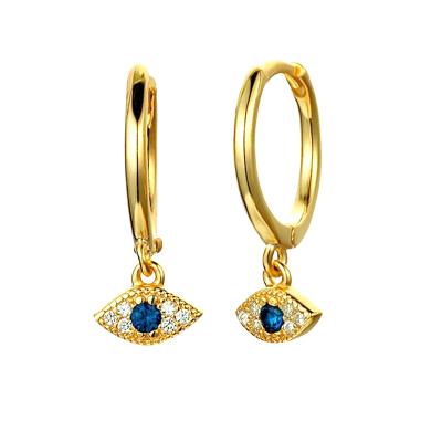 China Lead Fashion Non Tarnish Silver Hanging Jewelry S925 Circle Gold Plated Evil Eye Earrings for sale