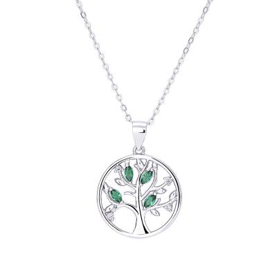 China TRENDY European and American manufacturer wholesale zircon s925 sterling silver tree of life jewelry crystal silver pendant necklace for sale