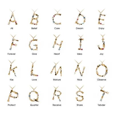 China FASHIONABLE Customized Colorful Zircon Jewelry Gold Plated Alphabets Necklace 26 Letter Pendant Initial Necklaces for sale