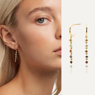 China 2021Trendy Advance Jewelry Colored Zirconia Long Women's Earrings Waterproof Sterling Silver INS Tassel Jewelry Earrings for sale