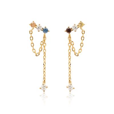 China Lead 2022 Waterproof Jewelry Earring Charms For Jewelry Making Women's 18k Gold Inlaid Gemstones 925 Sterling Silver Tassel Earrings for sale