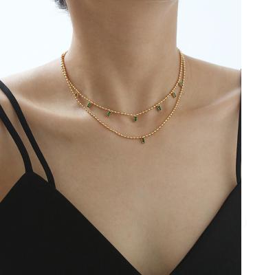 China FASHIONABLE Emerald Square Zircon Necklace Retro Korean Women Pendant Ball Chain Ball Jewelry Luxury Tasty Necklace for sale