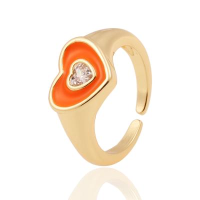 China Vermeil Heart-Shaped Ring Wedding Gift Creative Personality Women Ring Copper Plated Real Gold New Trend Environmentally Friendly Enamel Jewelry for sale