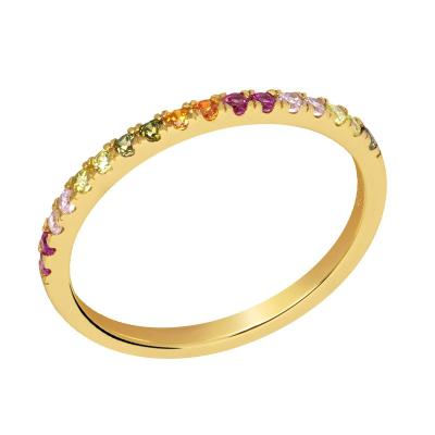 China New Design Environmentally Friendly Colorful Zircon Pave Real Diamond Copper Rainbow Stone Ring Women Gold Ring Jewelry Plated 18k for sale