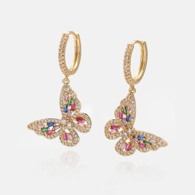 China Lead Free Nickel Free Custom Personalized Colorful Zircon Earrings Wholesale Women Accessories Gold Plated Butterfly Jewelry Circle Earrings for sale