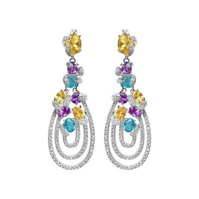 China Mexican Earring Lead Free Nickel Exaggerated Long Teardrop Zircon Dinner Earrings Women Big Statement Colorful Tassel Earrings for sale