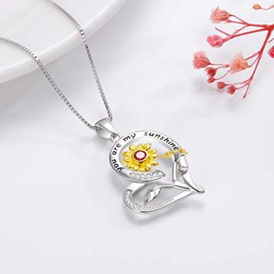 China FASHIONABLE Custom Design Women Trendy 925 Sterling Silver White Gold Plated Jewelry You Are My Sunflower Necklace For Women for sale