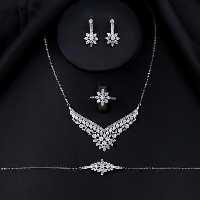 China Designer Light Aaaaa Zircon Lead Free Nickel Free Hot Selling Trendy Jewelry Set American Diamond Necklace Sets Jewelry Silver for sale