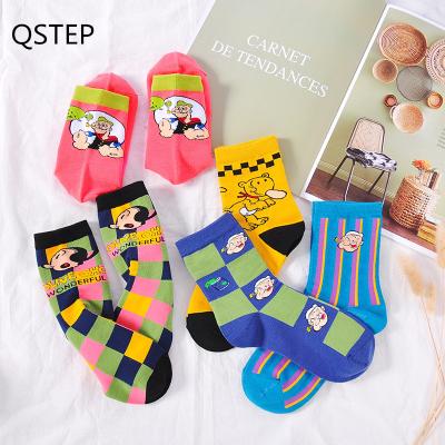 China Wholesale Custom QUICK DRY Tube Female Socks Cartoon Lattice Socks Autumn Winter Stripes Happy Socks for sale