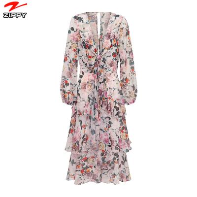 China Breathable Women Clothing Dresses Plus Size Dress Chiffon Printed Floral Casual Dresses for sale