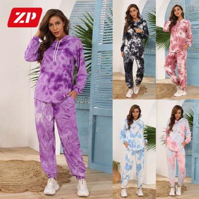 China Breathable tie dye tracker set active sport wear women wear 2 piece sweatsuit women girl sweat fall clothes for women for sale