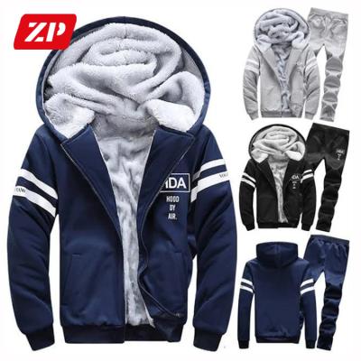 China Men's Winter Fashion Breathable Hoodie Set New Mens Shear Warm Hooded Tracksuits Set Print Logo Two Piece Jacket High Quality Custom Made Suit for sale