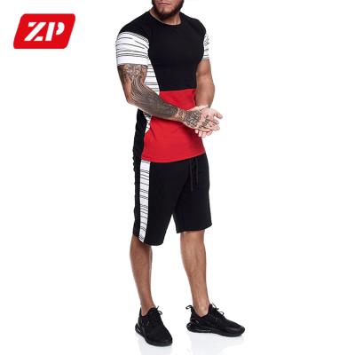 China Viable 2 Pieces 2021 Summer Mens Sport Equipment Set Short Sleeve Tracksuit Men Fashion Block Color Sets for sale