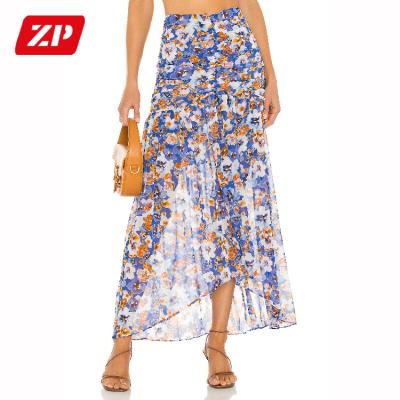 China Daisy Printed Ruffles Wrap Waist Women's Summer Long Bohemian Floral Tie Skirts Breathable Skirts for sale