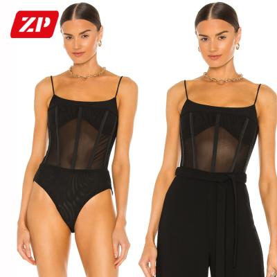 China Wholesale Custom Anti-pilling Bodysuit Zipper Turtle Neck See Through Leotard Club Bodysuit Body Tops for sale