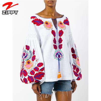 China New Arrivals Velvet Floral Casual Women's Embroidered Bohemian Ladies' Blouse Anti-Shrink for sale