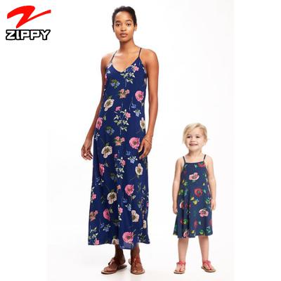 China Mommy and Me Clothes Floral Print Baby Mommy Black Casual Dress Kids Princess Dress Clothes QUICK DRY Summer Outfits for sale