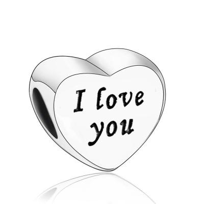 China CLASSIC Fine Wholesale Fine 925 Sterling Silver Valentine's Day Gift Authentic Jewelry Heart I Love You Bead Charms For Jewelry Making for sale