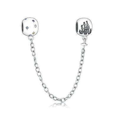 China CLASSIC Fine Jewelry 925 Sterling Silver Castle CZ Safety Chain Charms Fit Original Charms Bracelets for sale