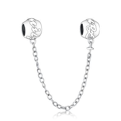 China CLASSIC Hot Sale 925 Sterling Silver Family Forever Asymmetry Safety Chain Charms Fit Pandora Bracelet Jewelry for sale