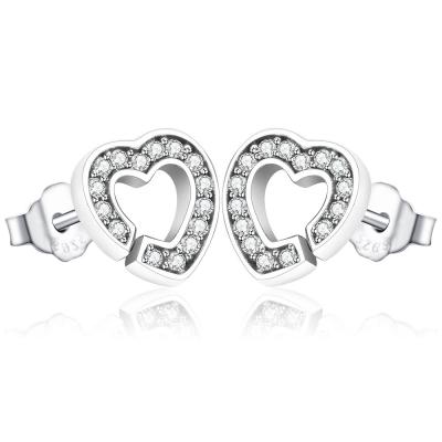 China CLASSIC Women Fashion Jewelry Pure 925 Sterling Silver Pave Clear Zircon Heart Stud Earrings for sale