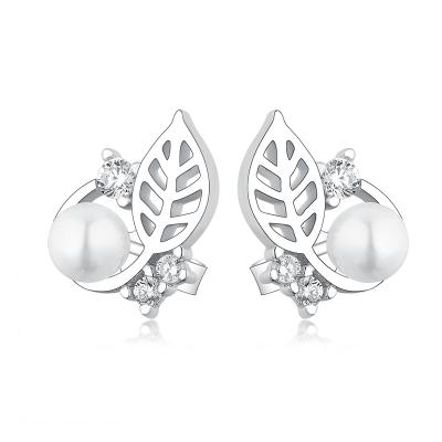 China CLASSIC 925 Sterling Silver Beautiful Leaves Stud Earrings For Women Girl Fashion Simple Silver Pearl Earring Jewelry Gift for sale