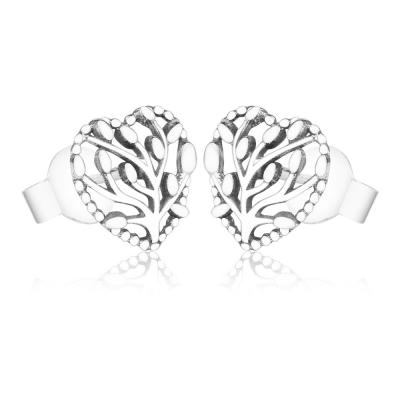 China 100% CLASSIC 925 Sterling Silver Tree of Life Heart Stud Earrings Women Girls Kids Silver Earrings Trendy Jewelry for sale