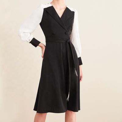 China New Summer Breathable Fashion Huiquan Lapel Design Women Dress Casual Elegant Black for sale