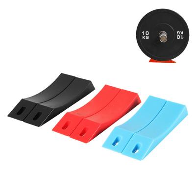 China Any Weight Weightlifting Weight Plate Red Blue Black Pad 2 Packs Non Slip Durable Wedge Silicone Barbell Plate Pad for sale