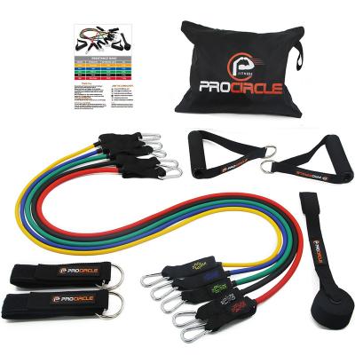 China Metal clip on band for attachment to soft-grip handle & cheap ankle strap exercise resistance band/comfortable foam handle 11 pcs resistance band set hot sale for sale