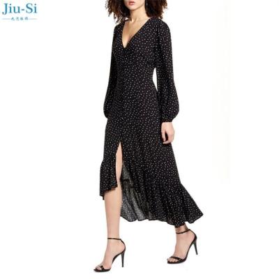 China 2021 new Fashion Lady Elegant Casual Dresses anti-static polka dots dress V-neck women casual dress for sale