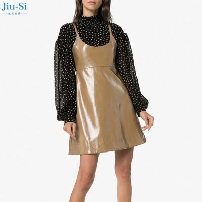 China 2021 Anti-Static New Strap Fashion New Arrival PU Faux Leather Casual Dress Sweet A Line Dresses for sale