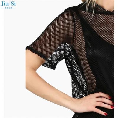 China Anti-pilling 2017 Latest Women's Black Short Sleeve Mesh Hoodie Custom Made for sale