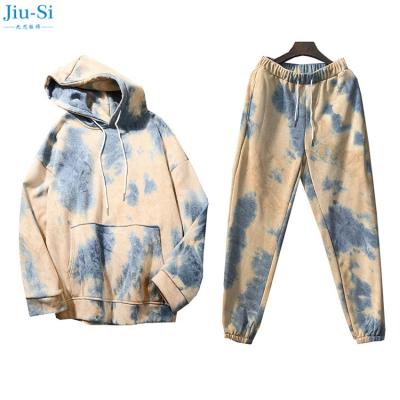 China 2021 Breathable New Fashion Spring Autumn 2 Piece Set Tie Dye Hoodie For Women for sale