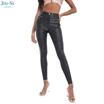 China 2021 New Fashion Customized Ladies High Waist Pants Breathable Skinny Women Black PU Leather Pants for sale