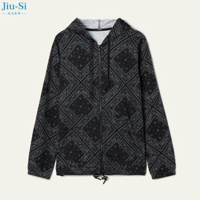 China Anti-wrinkle High Quality Breathable 100% Cotton Fashion Spring Zip Up Black Printed Hoodie For Women for sale