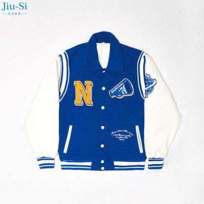 China Fashion QUICK DRY bomber plus size 100% polyester custom made white and blue color block badge jacket men for sale