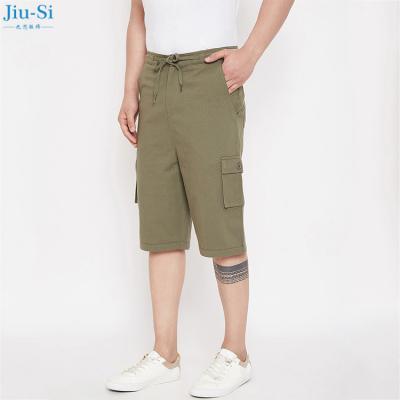 China Breathable 100%Cotton Custom Logo Summer Green Solid Regular Fit Long Below Knee Cargo Abbreviations Mens for sale