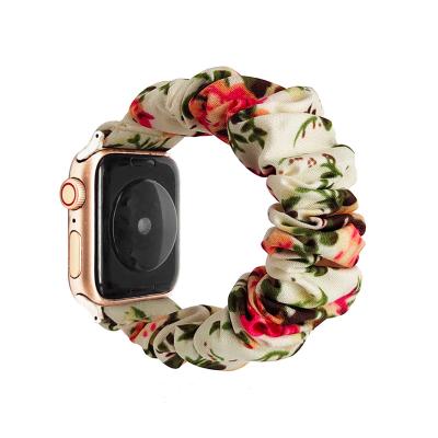 China Wholesale Custom Fabric Sunflower Leopard Scrunchie Elastic Watch Band For Apple Watch for sale