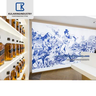 China Retail Store for Cafe Wine Shop Interior Design Wooden Liquor Display Rack Wine Cabinet Display Wine Store Shelves for sale